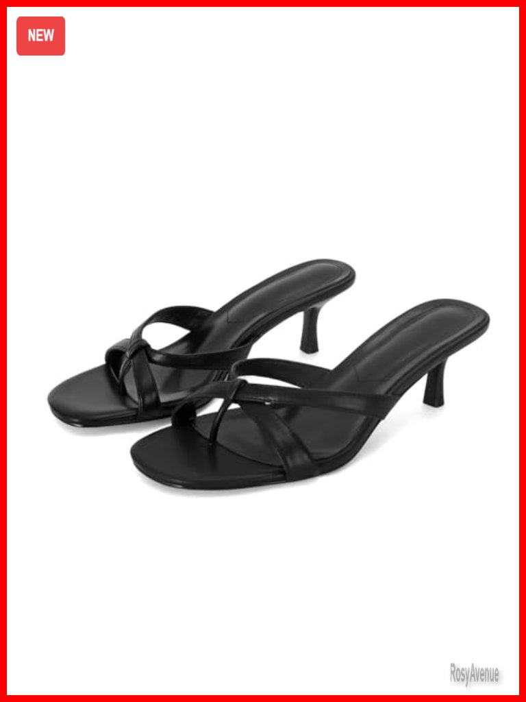 Kitten Heel Strappy Mule Sandals Vegan Leather Heeled Thong Slide